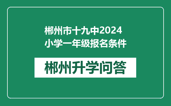 郴州市十九中2024小学一年级报名条件