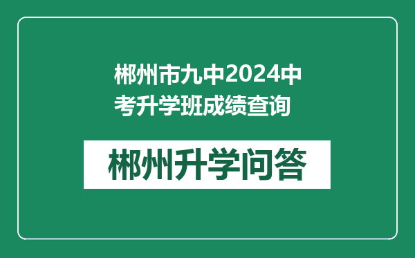 郴州市九中2024中考升学班成绩查询