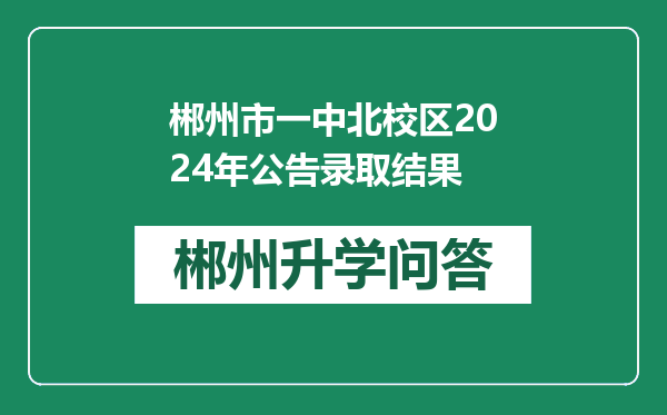 郴州市一中北校区2024年公告录取结果