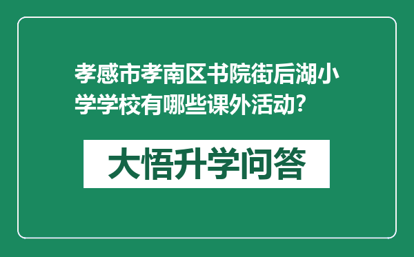 孝感市孝南区书院街后湖小学学校有哪些课外活动？