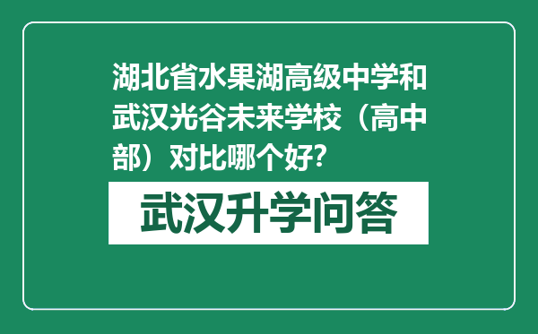 湖北省水果湖高级中学和武汉光谷未来学校（高中部）对比哪个好？