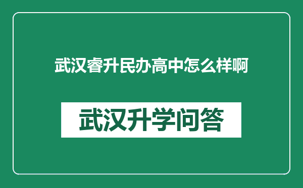 武汉睿升民办高中怎么样啊