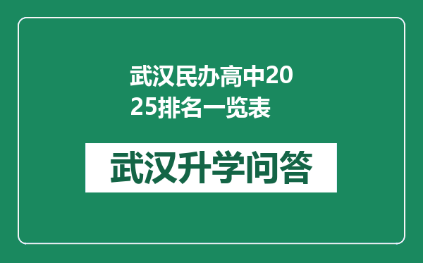 武汉民办高中2025排名一览表