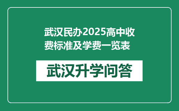 武汉民办2025高中收费标准及学费一览表