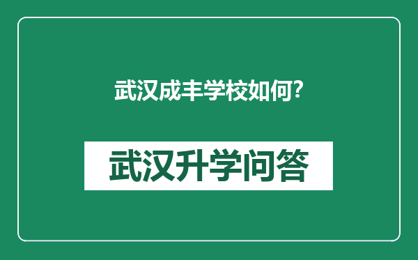 武汉成丰学校如何？
