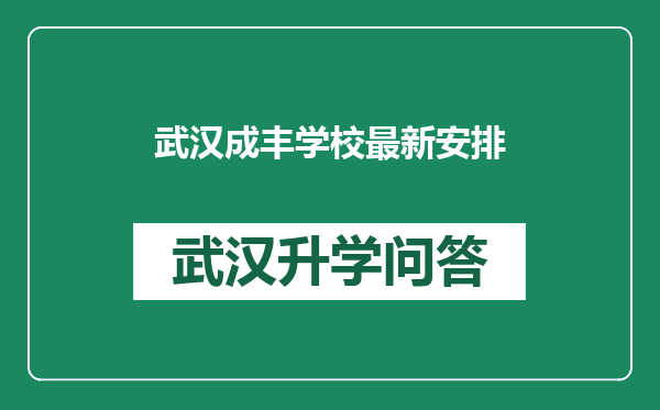 武汉成丰学校最新安排