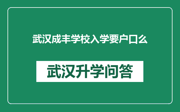 武汉成丰学校入学要户口么