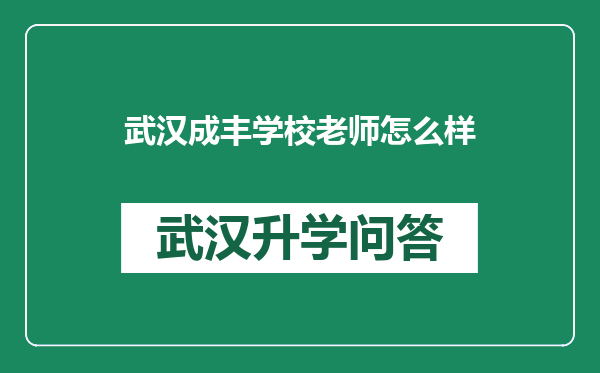 武汉成丰学校老师怎么样