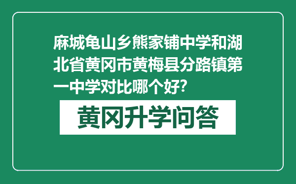 麻城龟山乡熊家铺中学和湖北省黄冈市黄梅县分路镇第一中学对比哪个好？