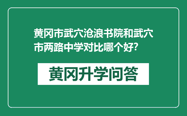 黄冈市武穴沧浪书院和武穴市两路中学对比哪个好？