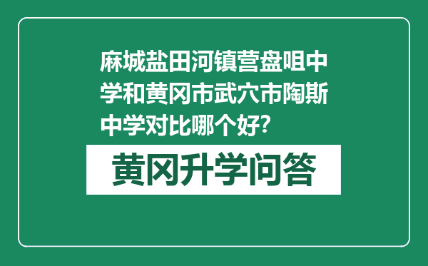 麻城盐田河镇营盘咀中学和黄冈市武穴市陶斯中学对比哪个好？