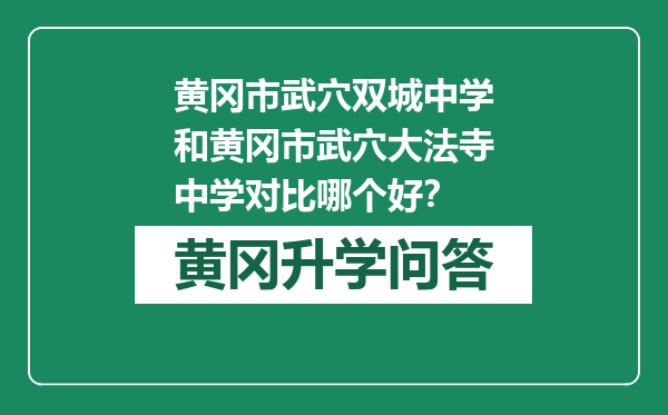 黄冈市武穴双城中学和黄冈市武穴大法寺中学对比哪个好？