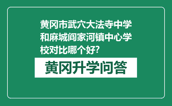黄冈市武穴大法寺中学和麻城阎家河镇中心学校对比哪个好？