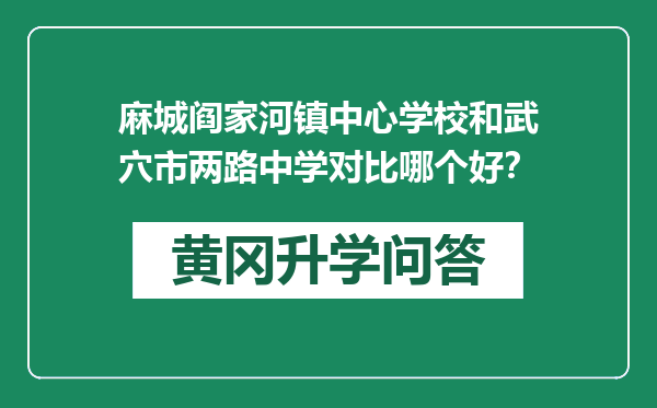 麻城阎家河镇中心学校和武穴市两路中学对比哪个好？