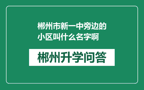 郴州市新一中旁边的小区叫什么名字啊