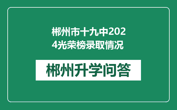 郴州市十九中2024光荣榜录取情况