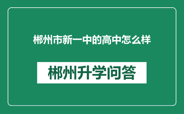 郴州市新一中的高中怎么样