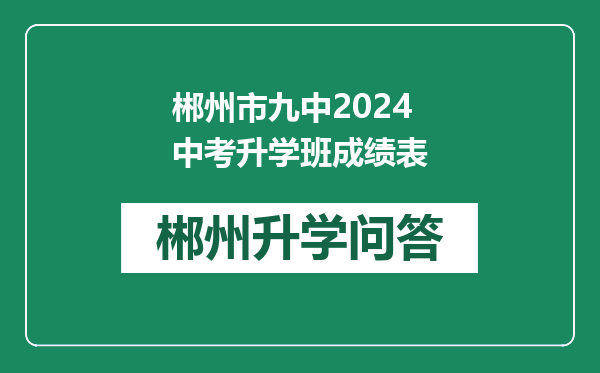 郴州市九中2024中考升学班成绩表
