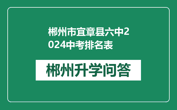 郴州市宜章县六中2024中考排名表
