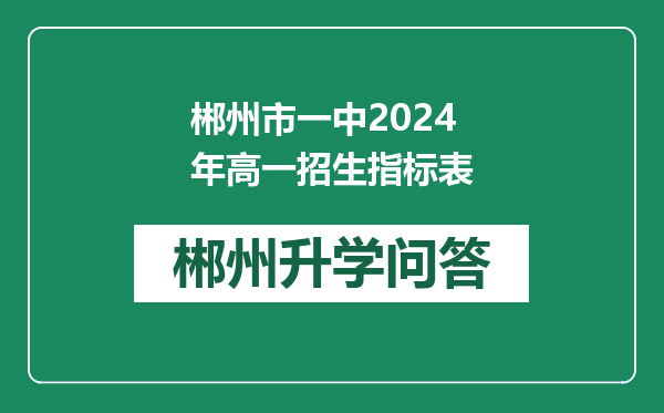 郴州市一中2024年高一招生指标表