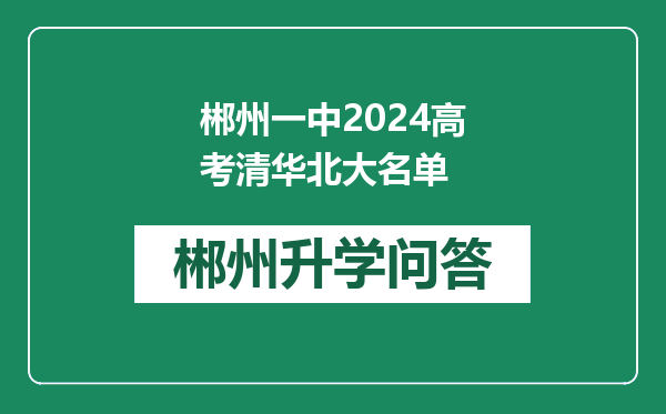 郴州一中2024高考清华北大名单