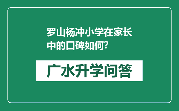 罗山杨冲小学在家长中的口碑如何？