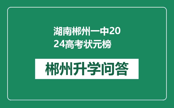 湖南郴州一中2024高考状元榜
