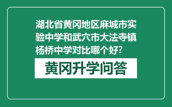 湖北省黄冈地区麻城市实验中学和武穴市大法寺镇杨桥中学对比哪个好？