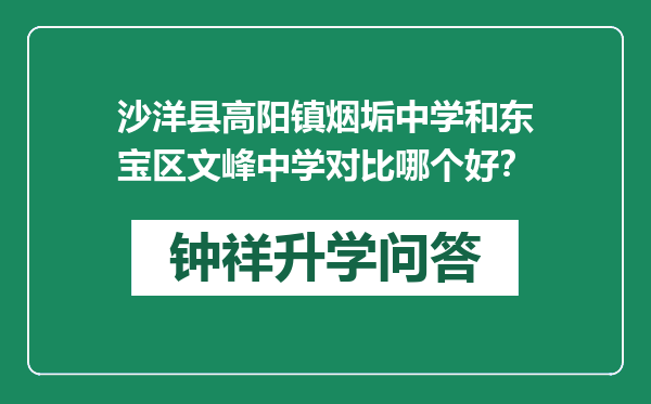 沙洋县高阳镇烟垢中学和东宝区文峰中学对比哪个好？