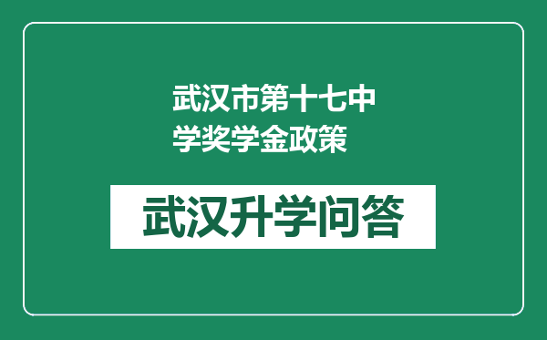 武汉市第十七中学奖学金政策