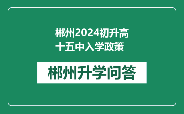 郴州2024初升高十五中入学政策