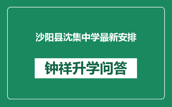 沙阳县沈集中学最新安排