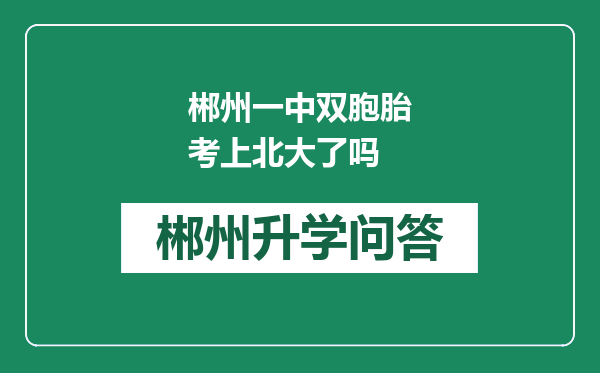 郴州一中双胞胎考上北大了吗