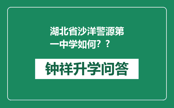 湖北省沙洋警源第一中学如何？?
