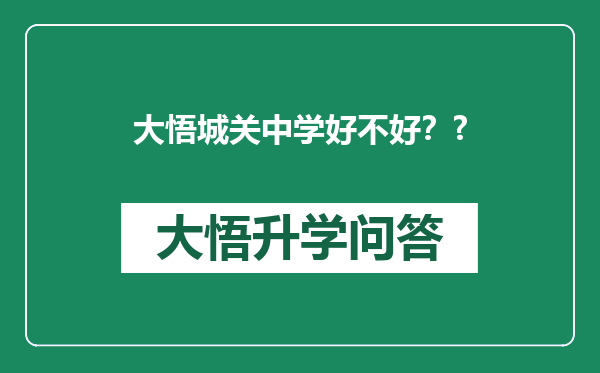 大悟城关中学好不好？?