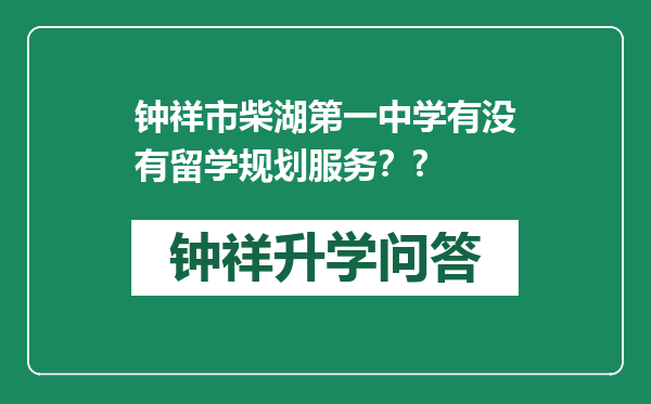 钟祥市柴湖第一中学有没有留学规划服务？?