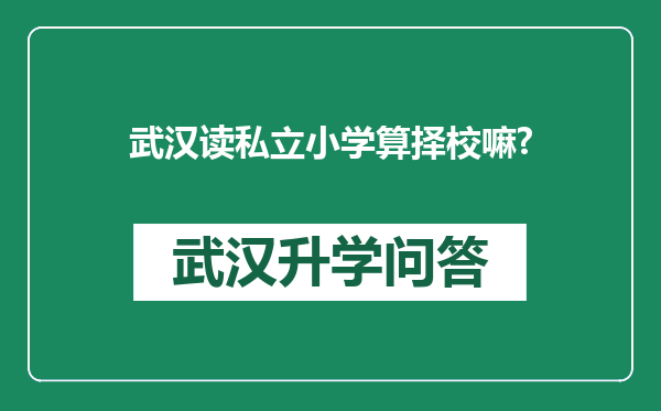 武汉读私立小学算择校嘛?