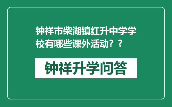 钟祥市柴湖镇红升中学学校有哪些课外活动？?
