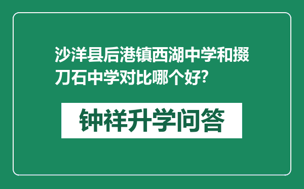 沙洋县后港镇西湖中学和掇刀石中学对比哪个好？